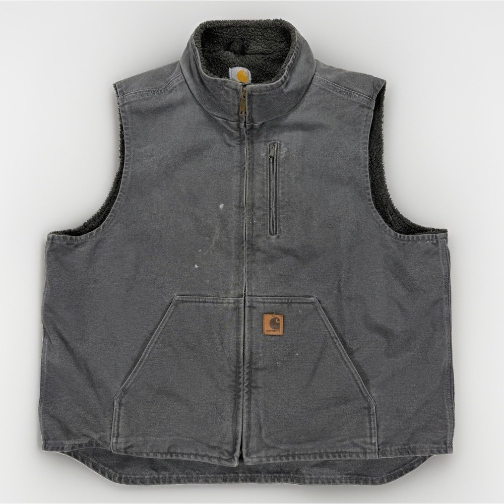 Carhartt V33 GVL Vest Men's XL Sherpa Lined Gray Sandstone Workwear Distressed